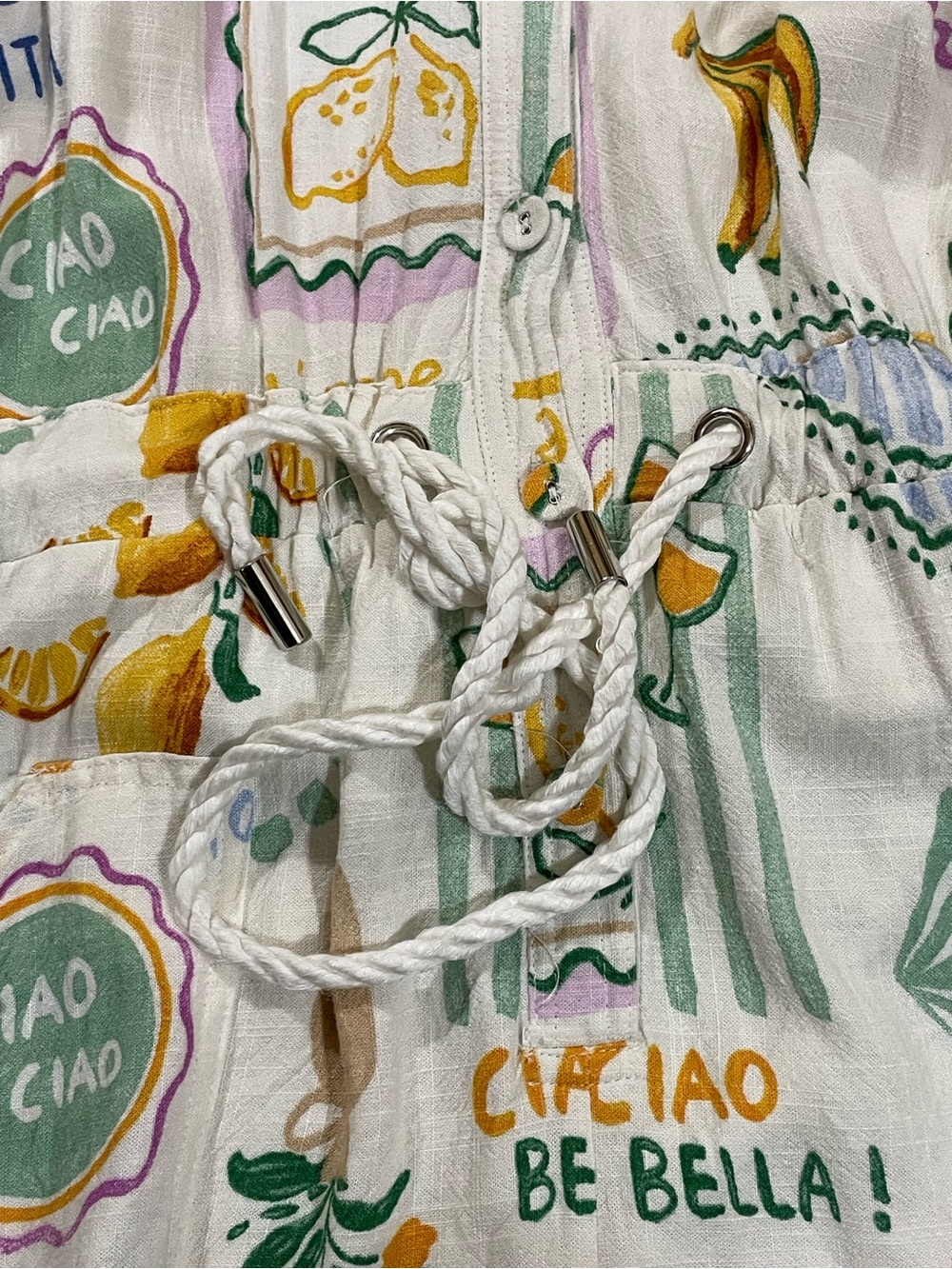 Label of Love Italian Linen Blend Italian Lemon Print “ La dolce vita” Romper - Picture 4 of 11